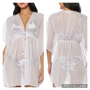 Jessica Simpson Metallic Trim Caftan Cover Up - New Women |White | Size: XL